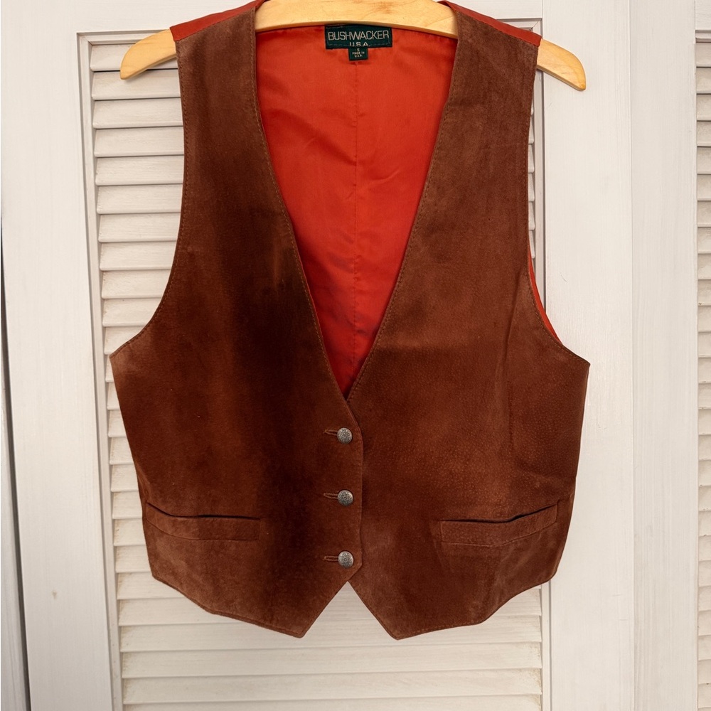 Vintage Bushwacker Brown Suede Vest with Orange Lining